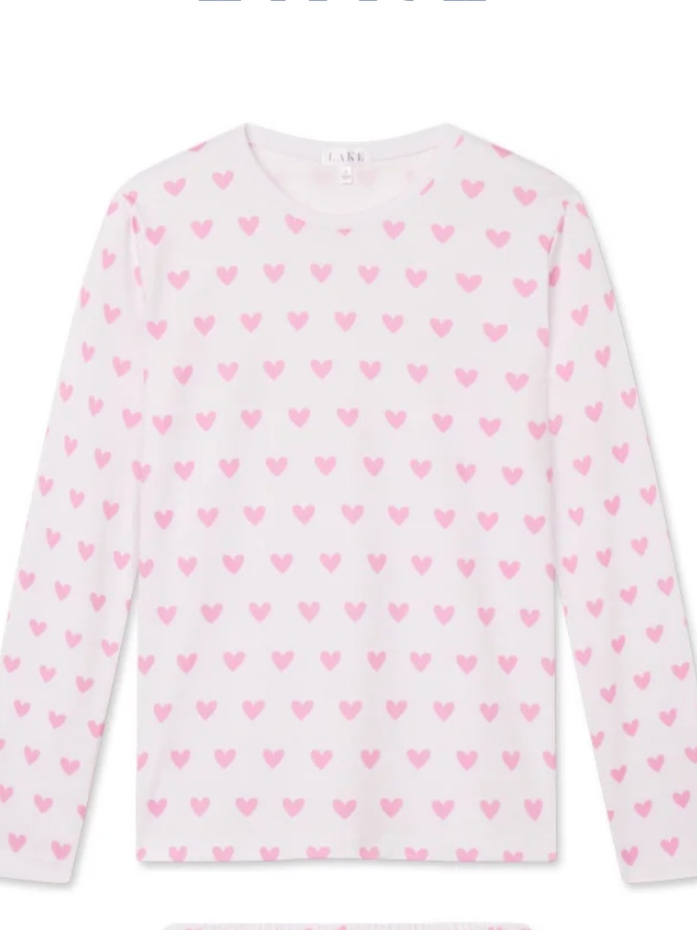 LAKE Long Sleeve PJ pajama Top Darling Pink Heart L Large new